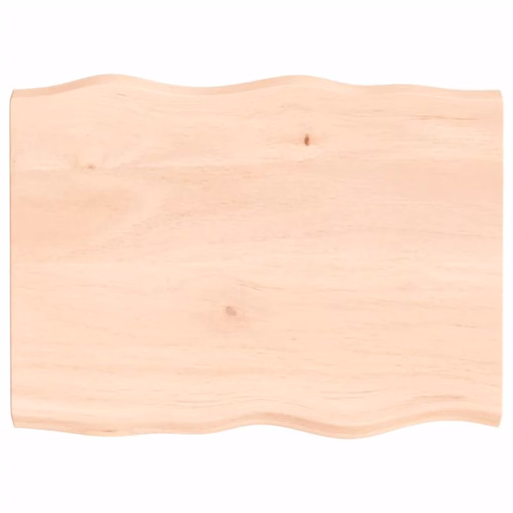 Berkfield Home Solid Oak Wood Live Edge Table Top in Light Tan, W: 80 cm, D: 60 cm, H: 2-4 cm