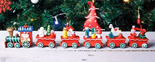 St Helens Home & Garden Wooden Christmas Train Set Decoration in Red and Green, Tabletop Classic Design, W/D/H: 35.0 x 5.0 x 2.8 cm – 3