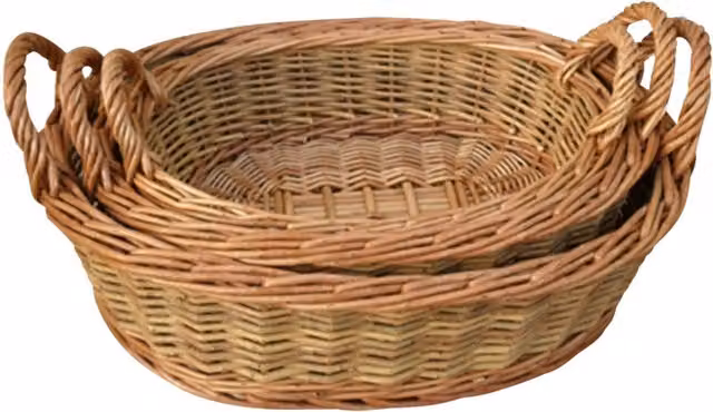 Derwent Set of 3 Two Tone Green and Brown Oval Wicker Trays with Handles – 1