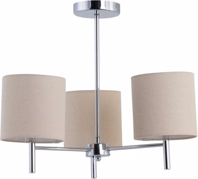 First Choice Lighting Brea Chrome 3 Light Ceiling Fitting with Beige Linen Shades – 1