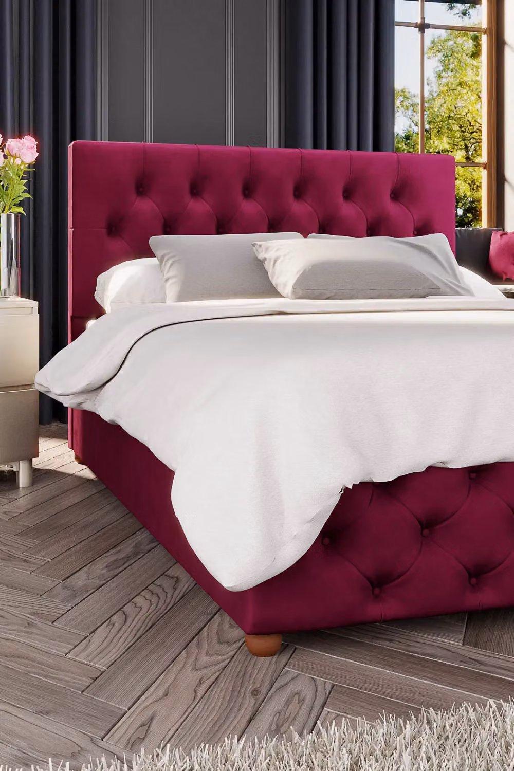 Laurence Llewelyn-Bowen Luna Ottoman Storage Bed in Wine Plush Velvet Fabric, Double W/D/H: 140 x 200 cm – 3