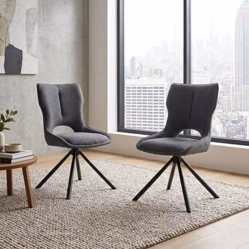 Home Luxe Interior Roseland 360 Swivel Dining Chairs, Set of 2, Grey Fabric – 5