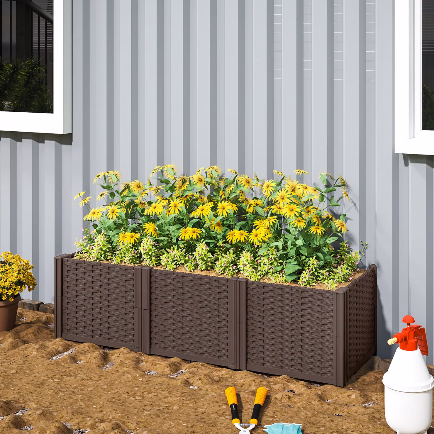 Outsunny Brown Plastic Modular Raised Garden Bed and Planter Box Kit for Vegetables, Herbs and Flowers, W/D/H: 120 x 38 x 30 cm – 5