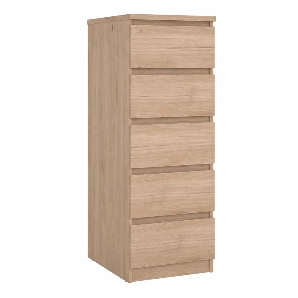 Wyld Haus Budapest Slim 5-Drawer Chest of Drawers in Natural Oak Effect Brown – 2