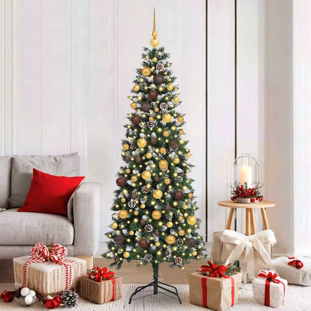Berkfield Home Elegant Artificial Christmas Tree with 300 LEDs, Green, H x W x D: 180 x 76 x 76 cm – 2