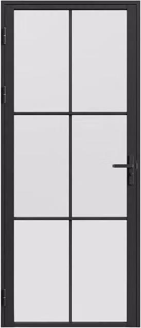 Vente-unique Reversible Modern Aluminum and Frosted Glass Swing Door in Black, H: 204 cm, W: 73 cm