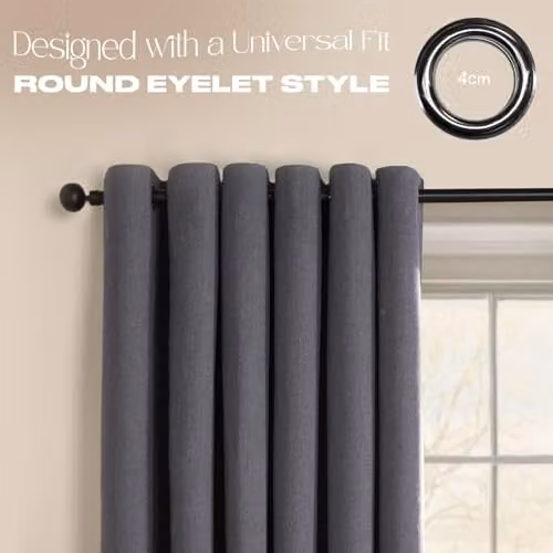 OHS Charcoal Grey Blackout Eyelet Curtains, Thermal Insulated Polyester Fabric, Width: 116 cm, Drop: 182 cm – 3