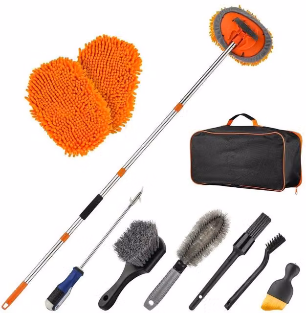 SPETLEK 62 inch Telescopic Car Wash Brush Kit with Refillable Head, Orange – 1