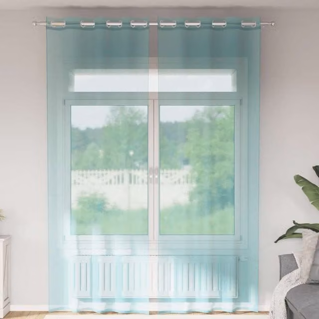 Berkfield Home Turquoise Voile Eyelet Curtains, 2 Pack – 1