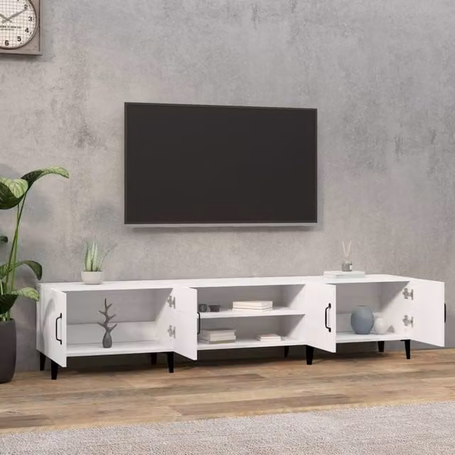 Berkfield Home Modern White TV Cabinet in Matt Engineered Wood W/D/H: 180 x 31.5 x 40 cm