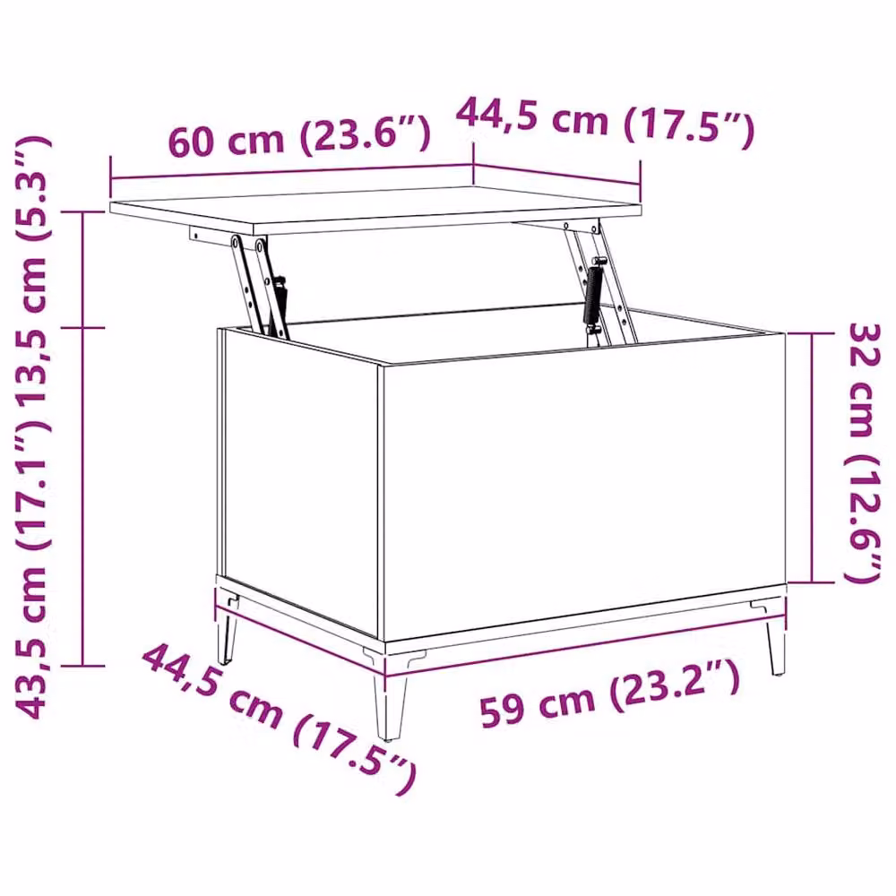 Berkfield Home Modern Grey Sonoma Coffee Table with Lift Mechanism, W: 60 cm, D: 44.5 cm, H: 45 cm – 3