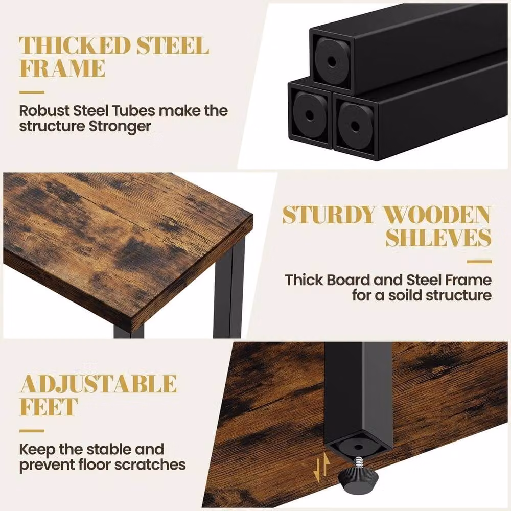 FORGEVIO Small Brown 2-Tier Industrial Side Table with Open Shelving – 4