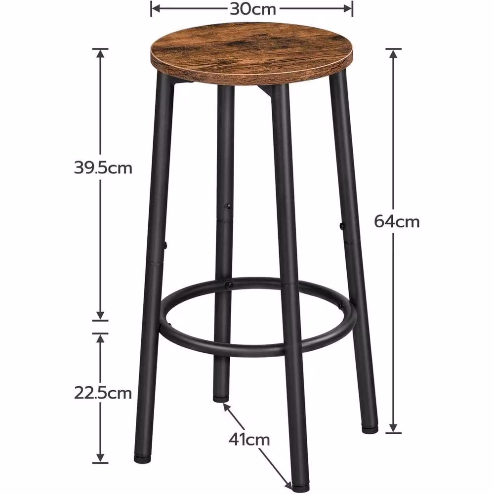 NESTLUNE Set of 2 Brown and Black Metal Bar Stools with Rustic Cylindrical Seats – 2