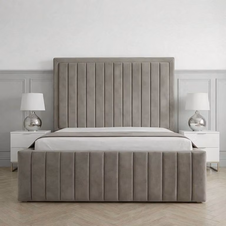 Living Comfort Bedz Sovereign Plush Velvet Upholstered Bed with Slatted Base and 48 Inch Headboard in Light Grey, Small Double