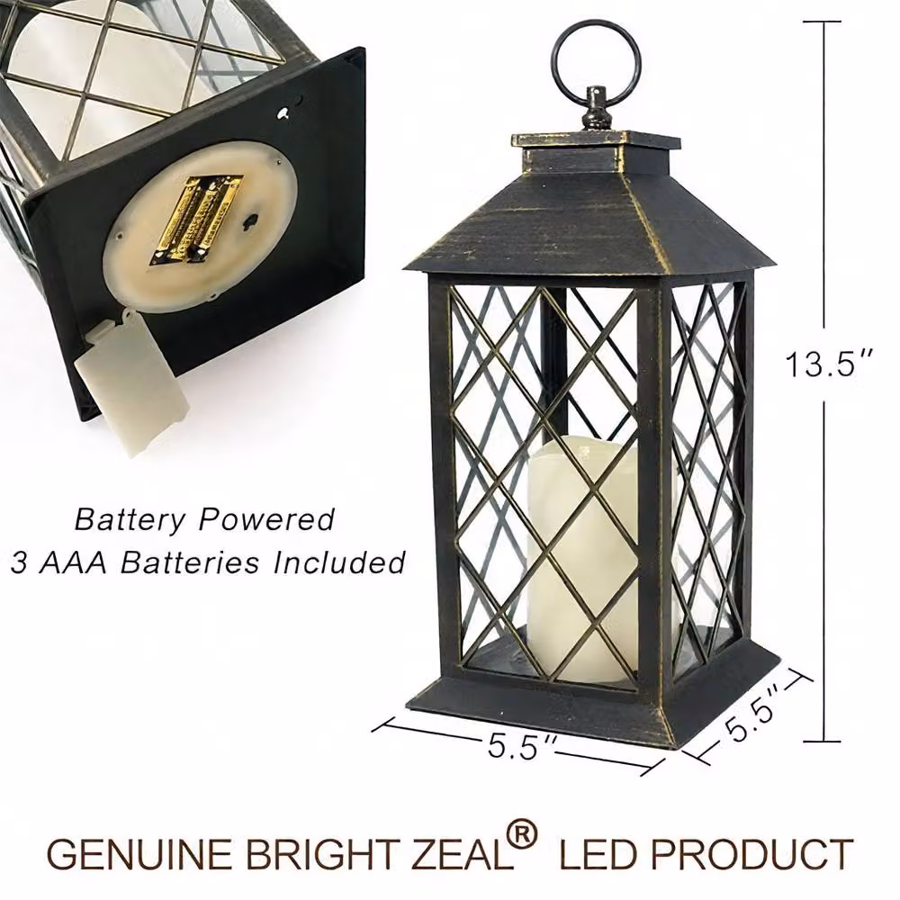 Bright Zeal Vintage Hanging Lantern in Black and Gold with LED Flicker Candle and Timer – 4