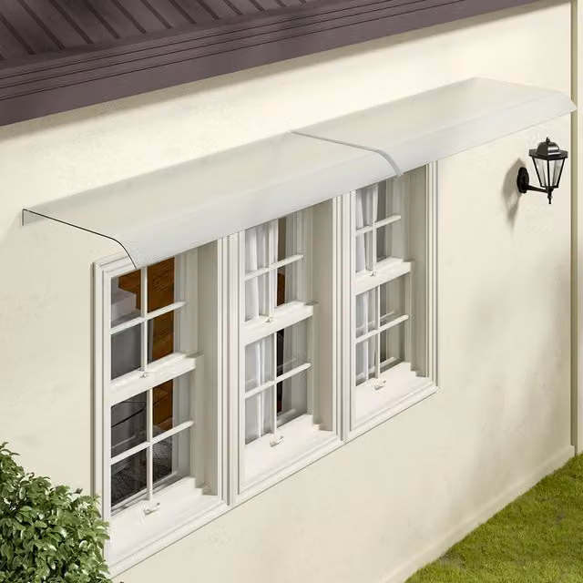Lifeideas Frosted Transparent Outdoor Plastic Awning in White, W: 200 cm, D: 43 cm