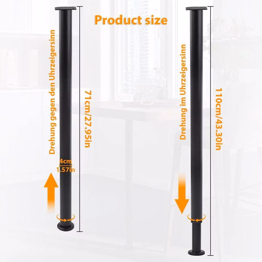 PAWNORA Adjustable Bar Table Leg Support in Matt Black (2 Pack) – 2