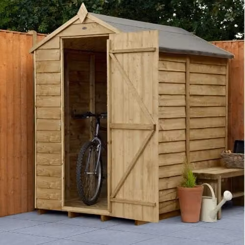 Forest Garden Apex Overlap Wood Garden Shed in Green and Brown, W: 182.88 cm, D: 121.92 cm, H: 182.88 cm