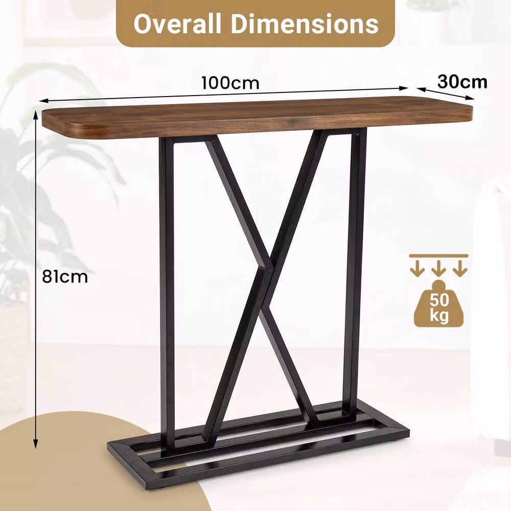 Gymax Industrial Brown Wood and Metal Console Table with X-Frame Design for Living Room or Hallway – 2