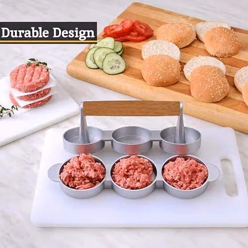 Premier Housewares From Scratch Non-Stick Triple Mini Hamburger Press in Brown – 2