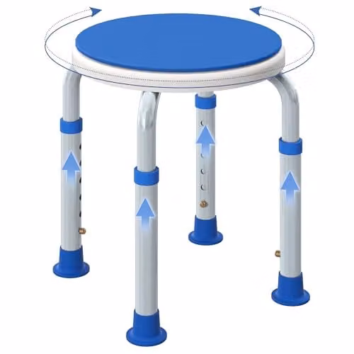 HOMCOM 360 Degree Swivel Shower Stool with Adjustable Height and Non-Slip Feet, Blue