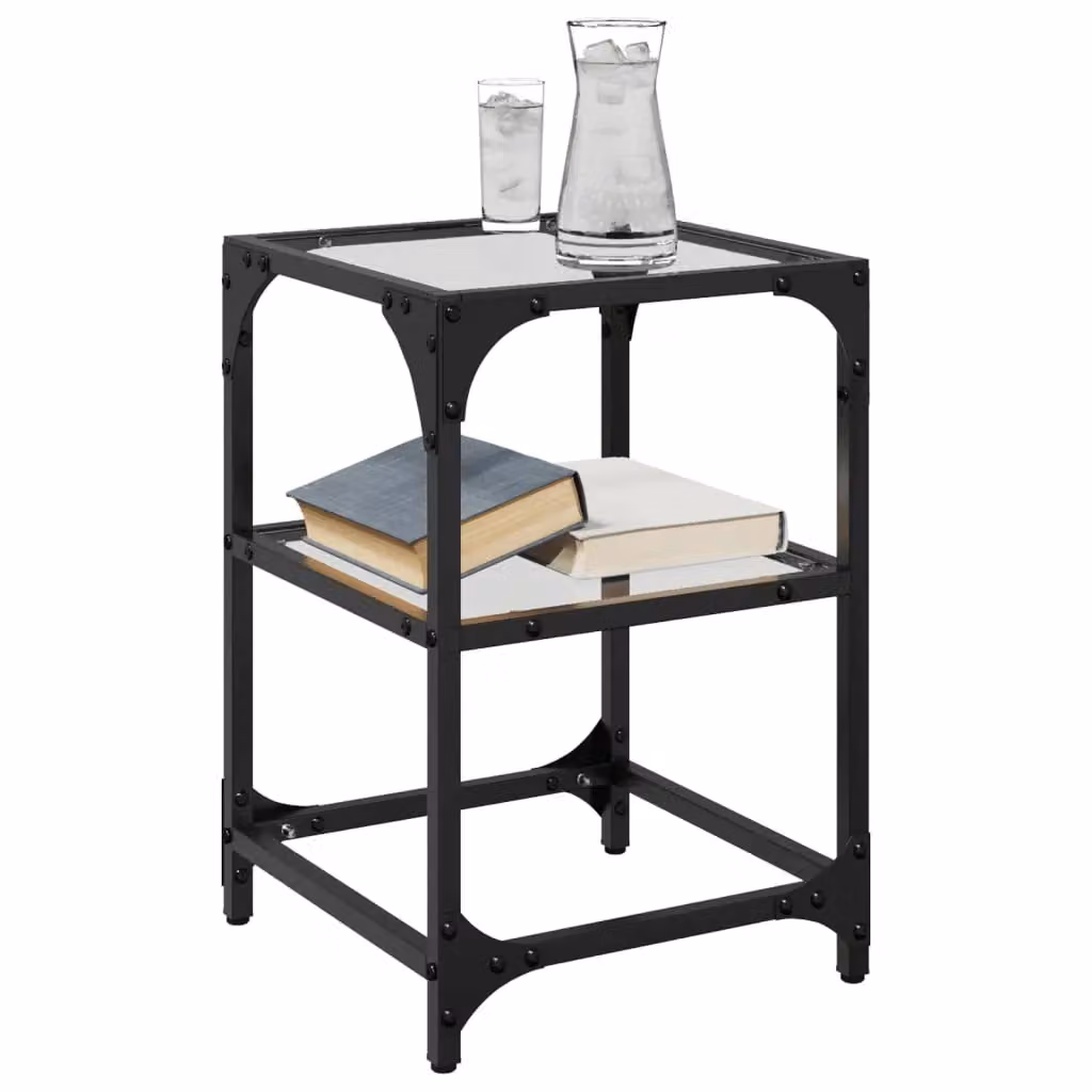 Berkfield Home Set of 2 Square Coffee Tables with Transparent Glass Tops and Black Steel Frames, W/D/H: 30 x 30 x 45 cm – 2