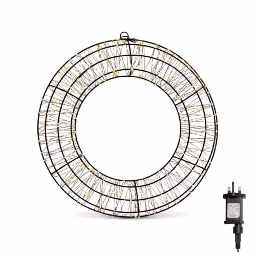 Samuel Alexander 38cm Black Metal 3D Christmas Wreath with 960 Warm White LEDs – 3