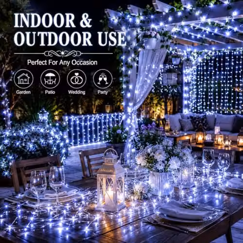 SHATCHI 2 Pack of 200 Cool White LED Fairy String Lights, 2 x 10m, Silver Wire, Battery Operated, Waterproof – 4