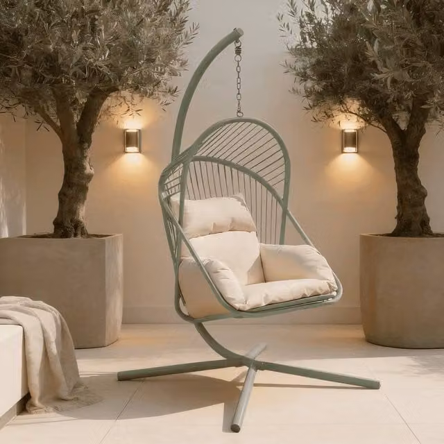 Home Source Hanging Egg Chair with Steel Frame and Waterproof Cushion in Green – 1