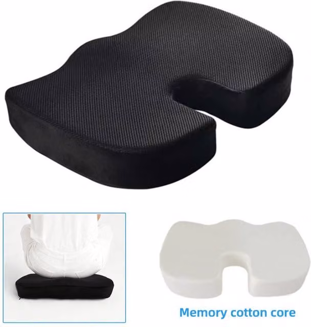 KDMD Black Memory Foam U-Shaped Coccyx Seat Cushion with Breathable Removable Washable Cover