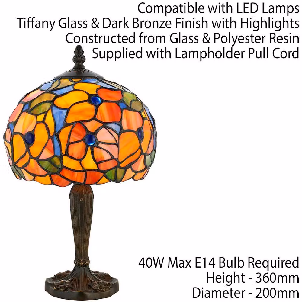 Loops Tiffany Glass Table Lamp with Multi Colour Floral Shade in Dark Bronze – 2