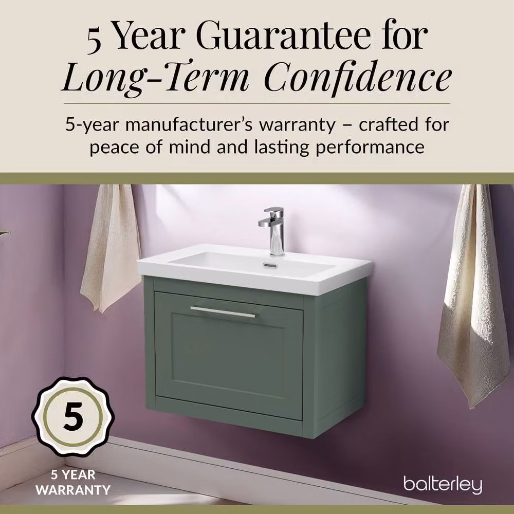 Balterley Blithbury Wall Hung 1 Drawer Vanity Basin Unit, Matt Green, W: 60 cm – 3