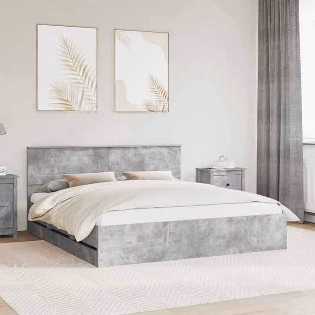 Berkfield Home Modern Bed Frame with Drawers in Concrete Grey, Engineered Wood, W/D/H: 180 x 200 cm