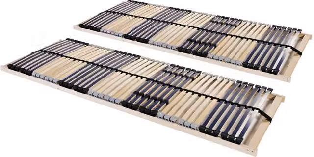 Berkfield Home Set of 2 Brown Slatted Bed Bases with 42 7-Zone Wood Slats W/D/H: 70 x 200 cm
