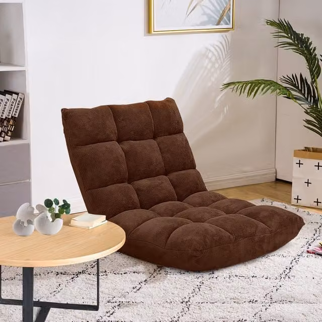 Costway 14 Position Adjustable Brown Velvet Microfibre Gaming Floor Chair for Adults