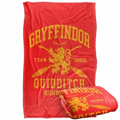 Warner Bros. Harry Potter Gryffindor Quidditch Arch Super Soft Silky Touch Fleece Throw Blanket, Red/Multicolour, W: 91.44 cm, L: 147 cm – 1
