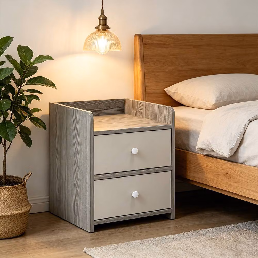 FORGEVIO B-Bedside Cabinet Grey Modern Bedroom Storage Nightstand Side Table – 3