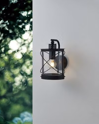 Eglo Hilburn Modern Black Lantern Outdoor Wall Light with Transparent Glass – 2