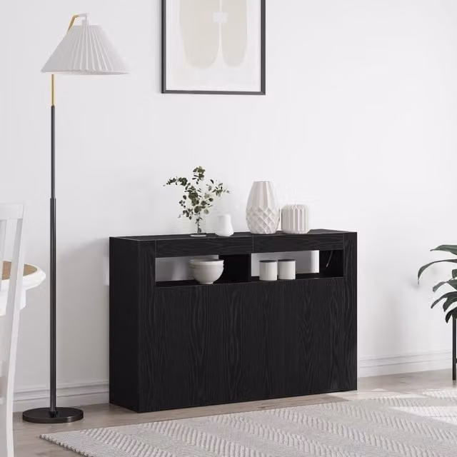 Berkfield Home Modern Black Oak Sideboard with Integrated Lighting, W/D/H: 116 x 30 x 75 cm – 1