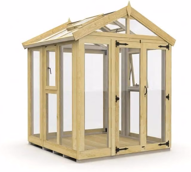 Buttercup Farm Apex Glass Greenhouse in Brown with Pressure Treated Timber W/D/H: 183 x 183 x 210 cm