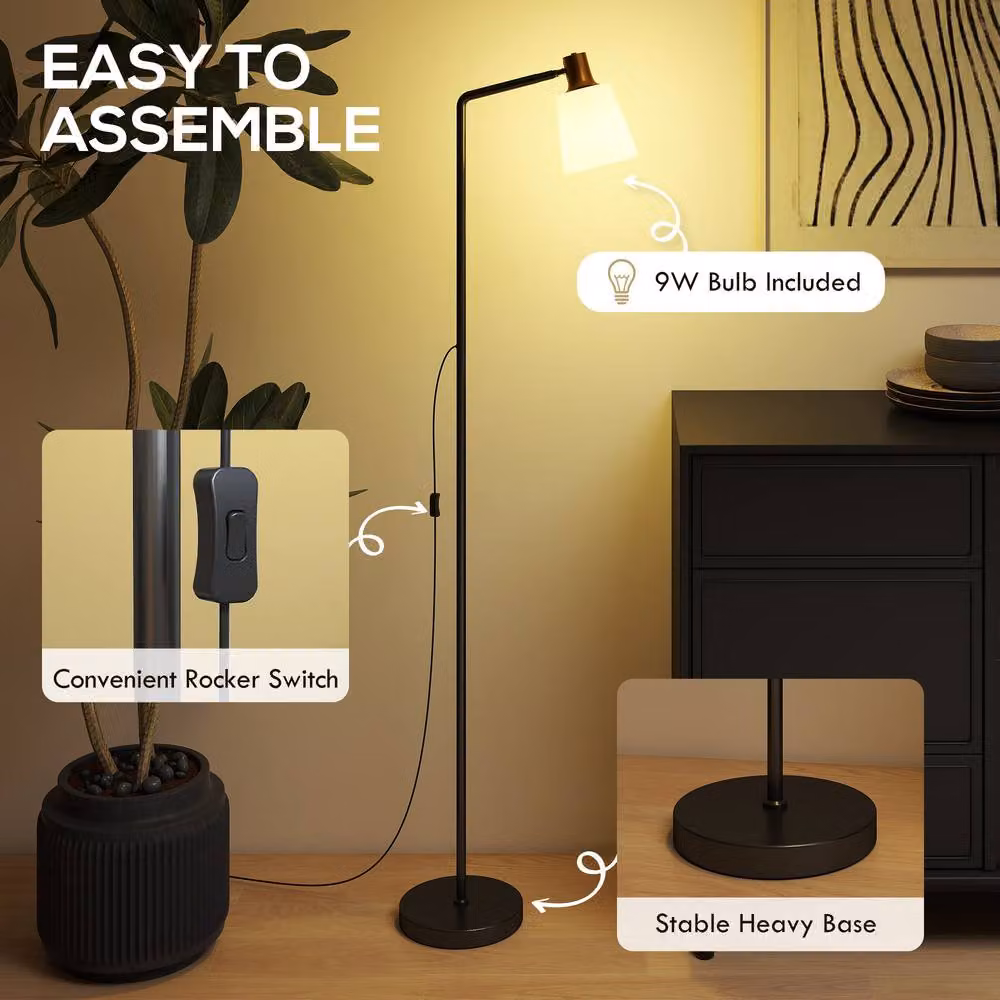 HOMCOM Modern Black LED Floor Lamp with Adjustable Rotatable Head for Reading, Height: 140 cm – 4