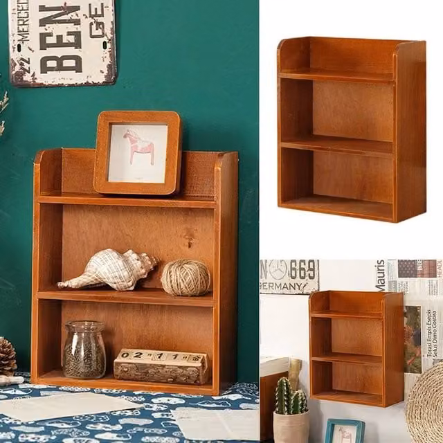 EONLION Brown Wooden Desktop Organizer Shelf with Back Panel, Width: 100 cm – 1