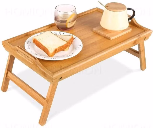 EONLION Brown Bamboo Lap Tray with Folding Legs – 1