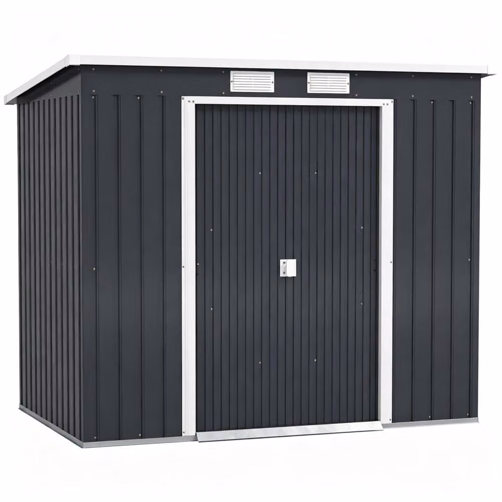 STILVORA Modern Grey Galvanised Steel Garden Shed with Sliding Doors and Side Vent, W: 204 cm, D: 119 cm, H: 172 cm – 5