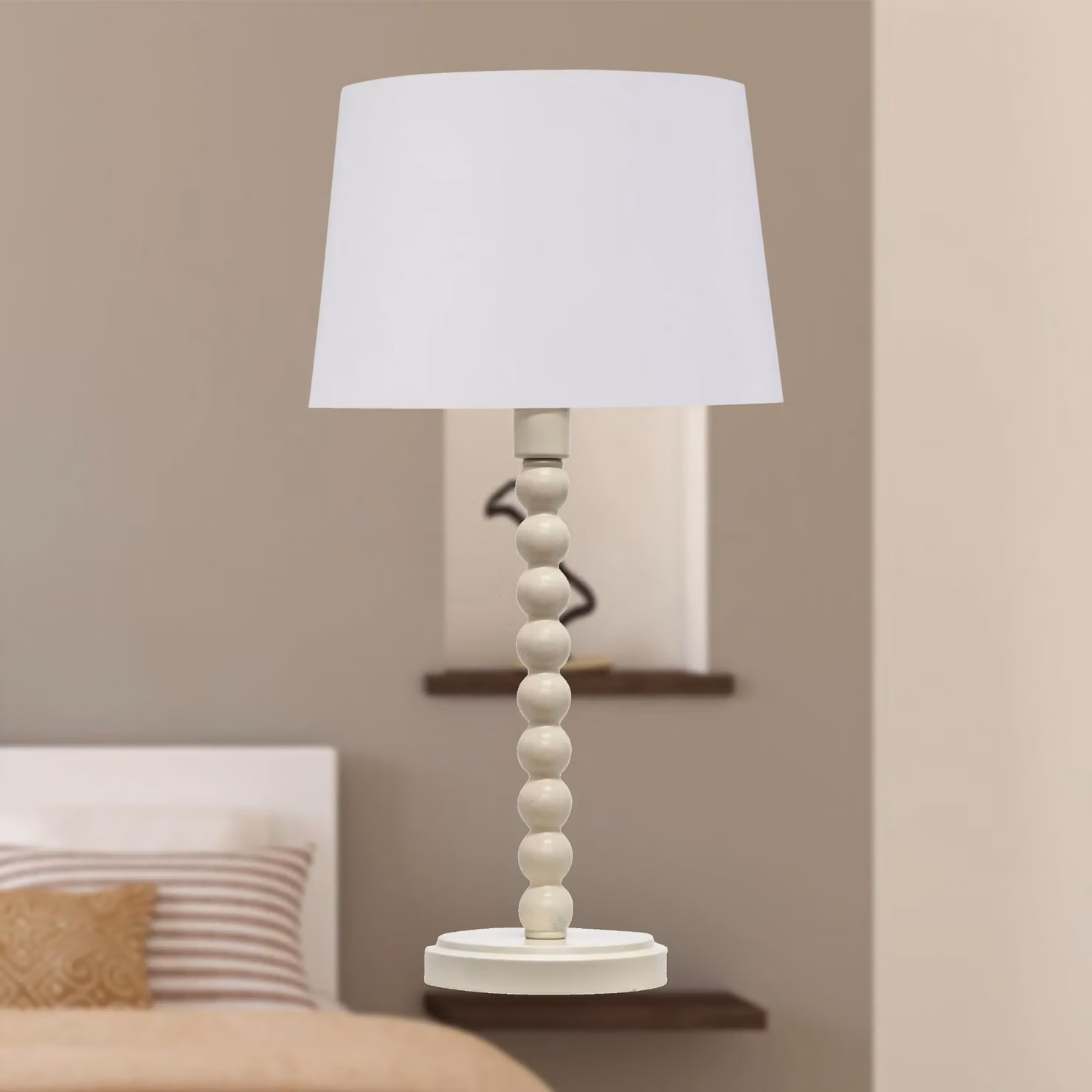 First Choice Lighting Bobbin Set of 2 Table Lamps in White and Gold/Brass with Fabric Shades – 2