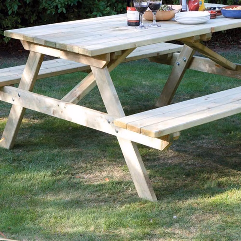Rowlinson 6ft Rustic Timber Picnic Bench in Natural Wood, L180 x W150 x H70 cm – 3
