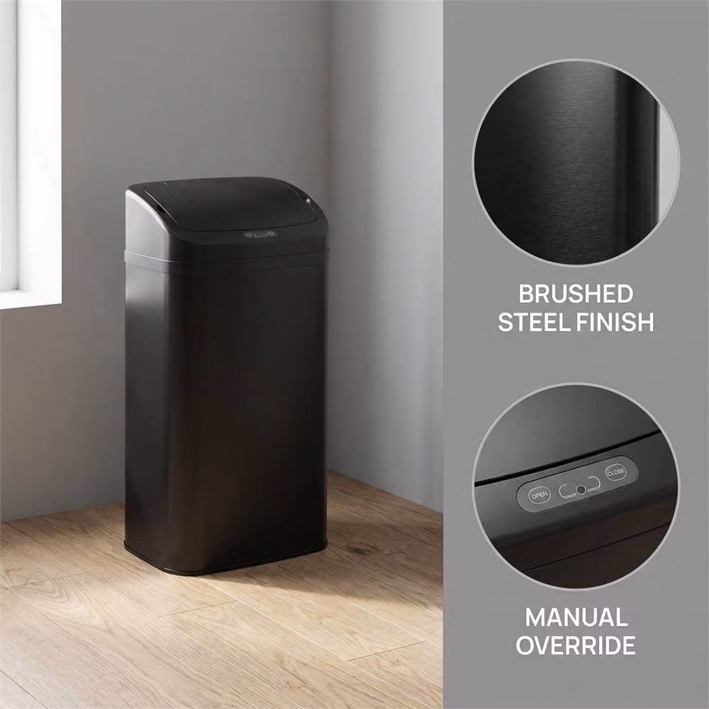 Nordara Black Automatic Sensor Bin 48L Fingerprint-Proof Galvanised Steel Rubbish Bin – 4
