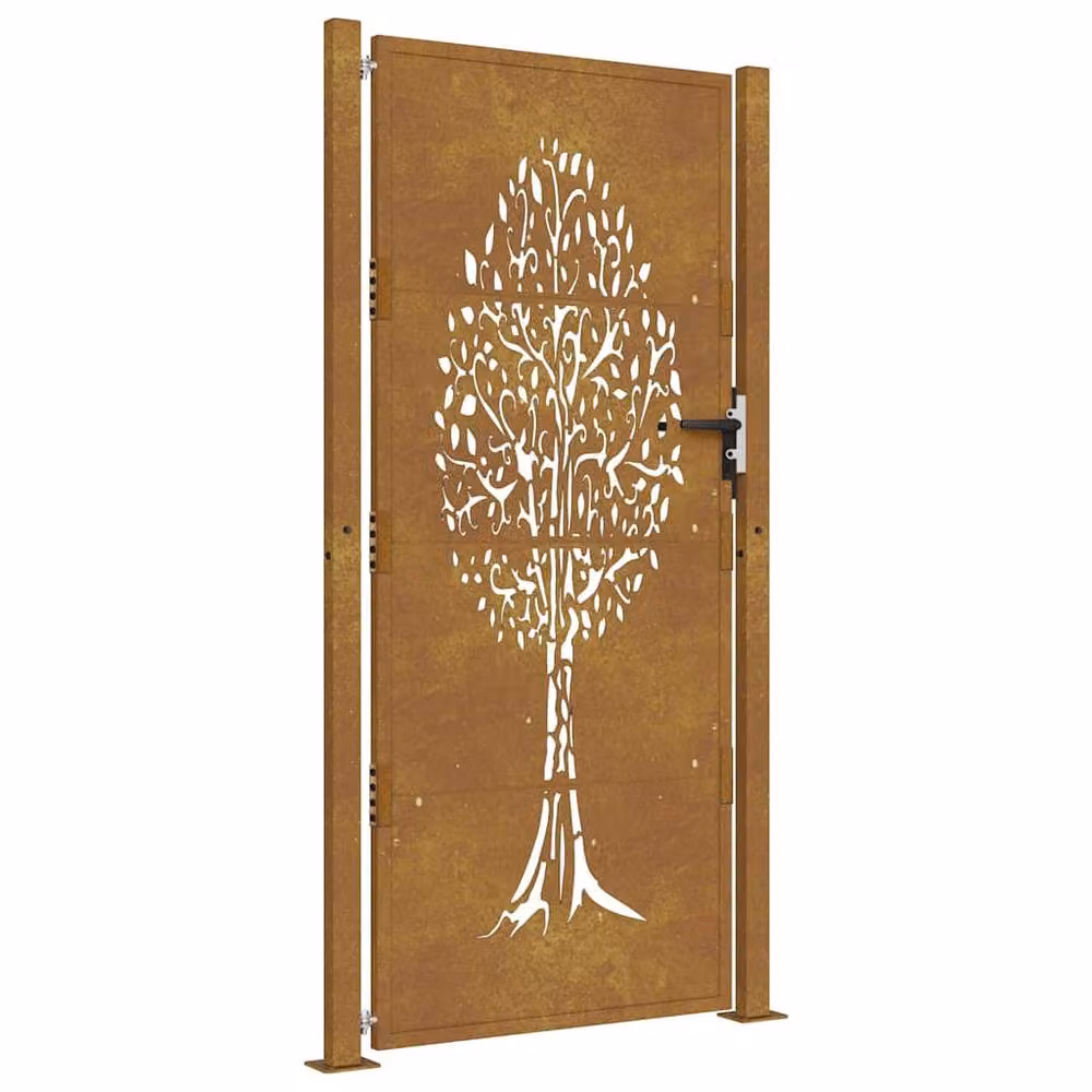 Berkfield Home Beautiful Garden Gate, Corten Steel Tree Design, Brown, W: 105 cm, H: 180 cm – 2