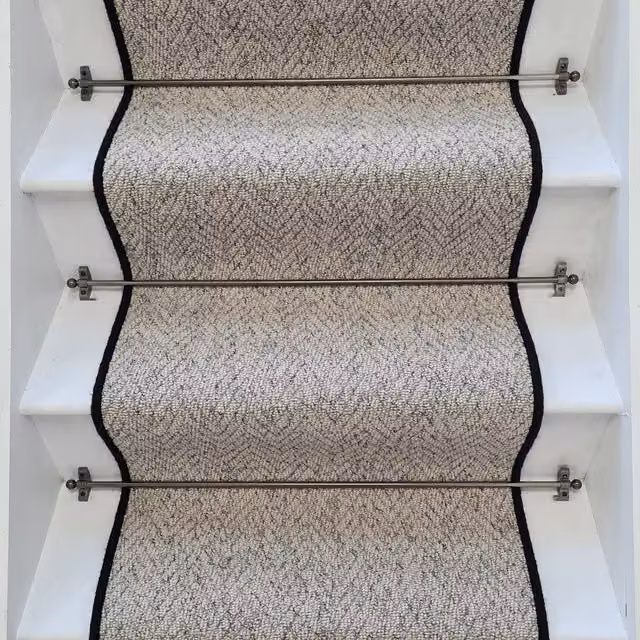 RainbowHome Herringbone Mirage Grey Stair Runner with 100% Wool Edge in Light Grey, W: 65 cm x L: 600 cm