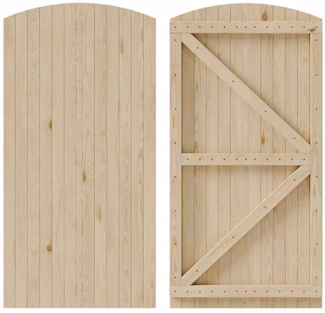 Living and Home Arch Top Wooden Garden Gate in Natural with 1 Latch and 3 Hinges, W: 90 cm, H: 180 cm